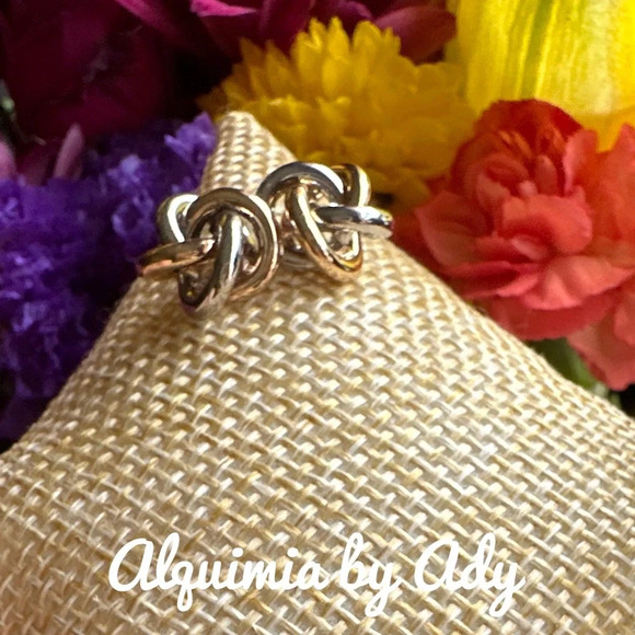 Platinum and gold knot stud earrings/minimalist /quiet luxury - Picture 1 of 8